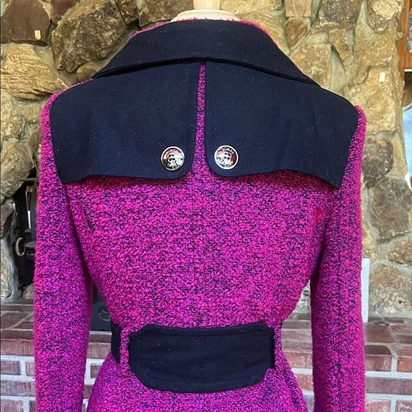 Black Rivet Fuchsia and Black Button Down Coat - Picture 5 of 13